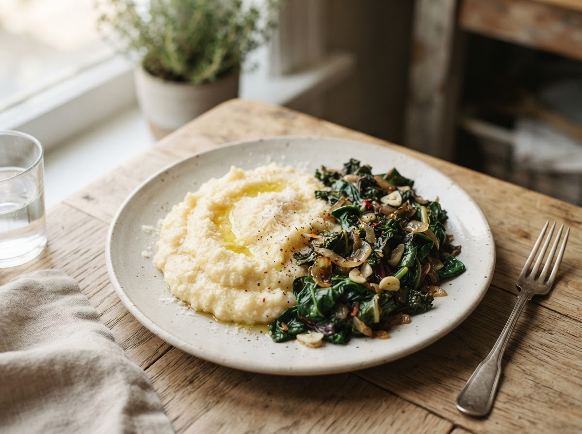 Polenta de maïs aux feuilles vertes façon papa le moroho