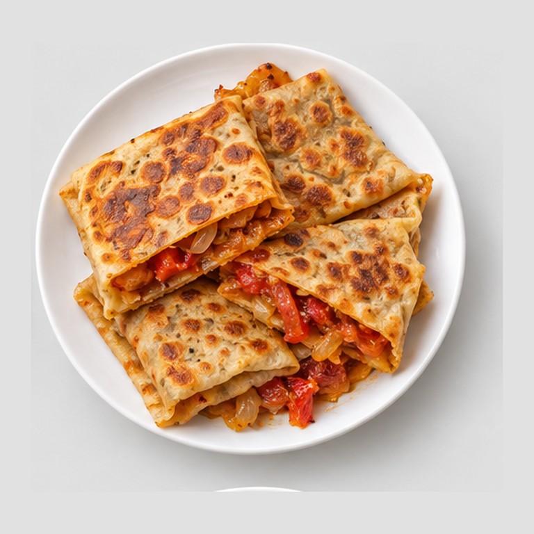 Crêpes farcies aux oignons et tomates façon mhajeb