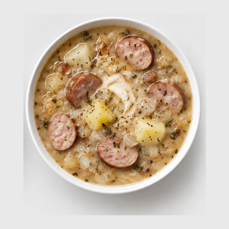 Soupe aigre au seigle et à la saucisse façon żurek