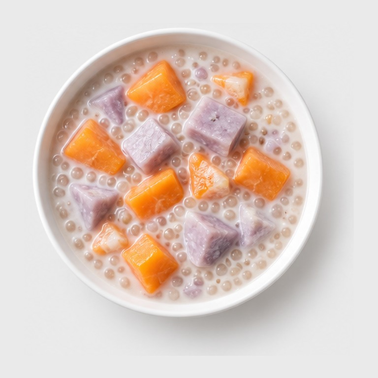Dessert de patate douce et taro au lait de coco façon bubur cha cha