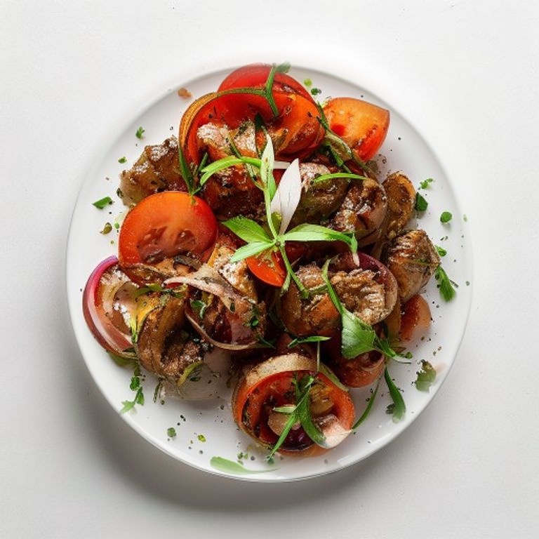 Bœuf haché, aubergine, tomate et basilic