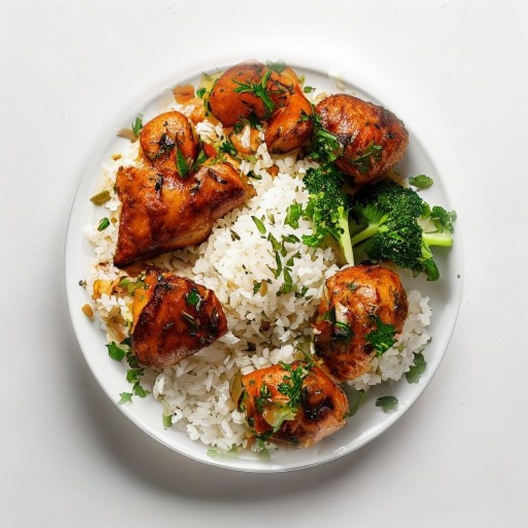 Poulet grillé, riz et brocoli