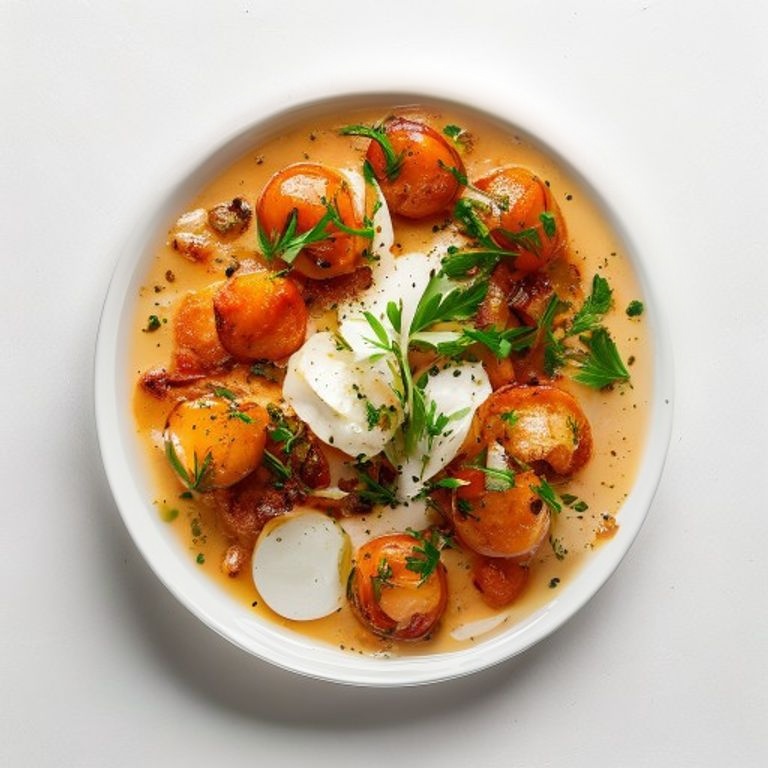 Crevettes, chou-fleur au curry et lait de coco