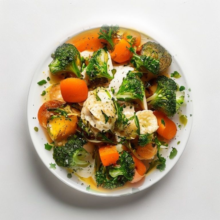 Poulet, brocoli, carotte et gingembre