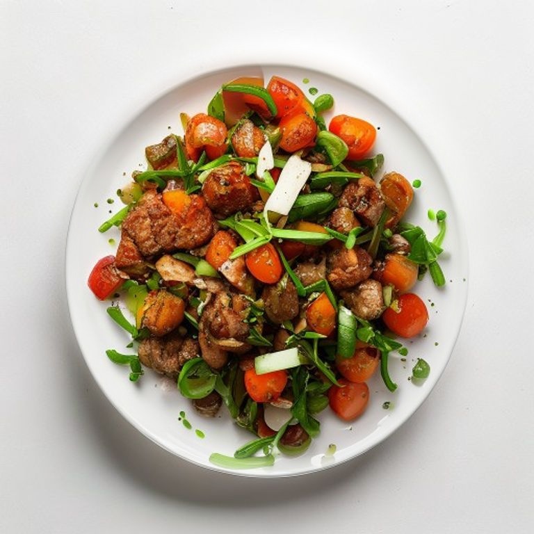 Bœuf haché, haricots verts et tomate