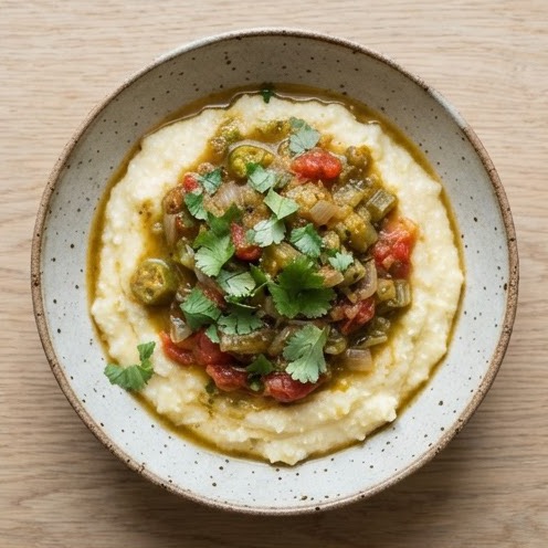 Polenta de maïs et sauce gombo façon akumè au gombo