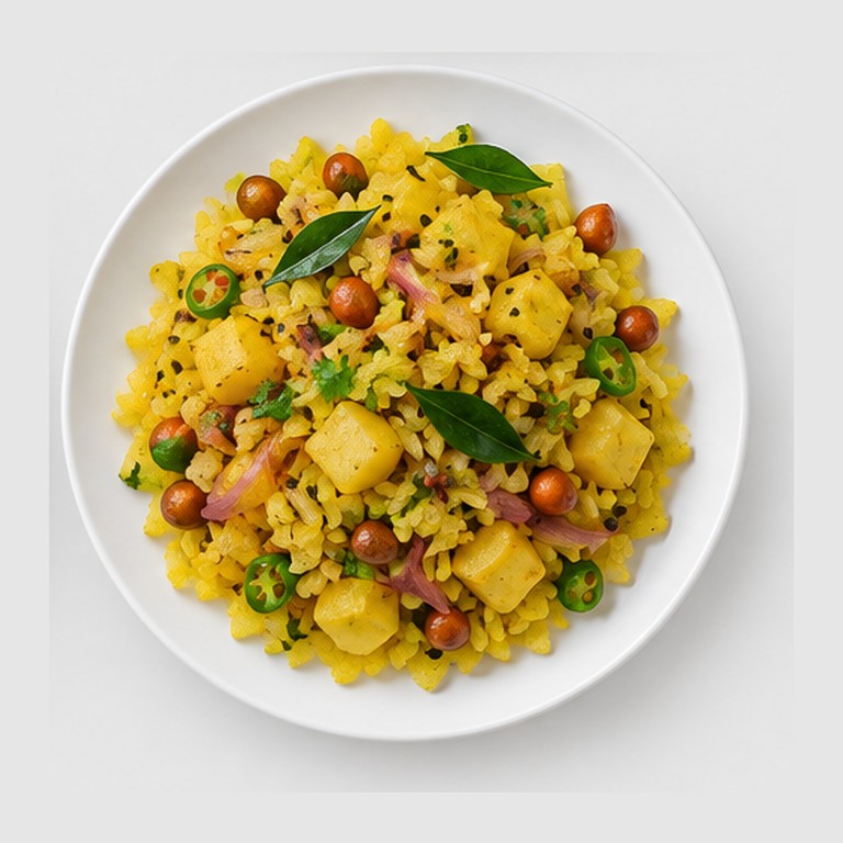 Riz aplati épicé pour petit-déjeuner indien façon poha
