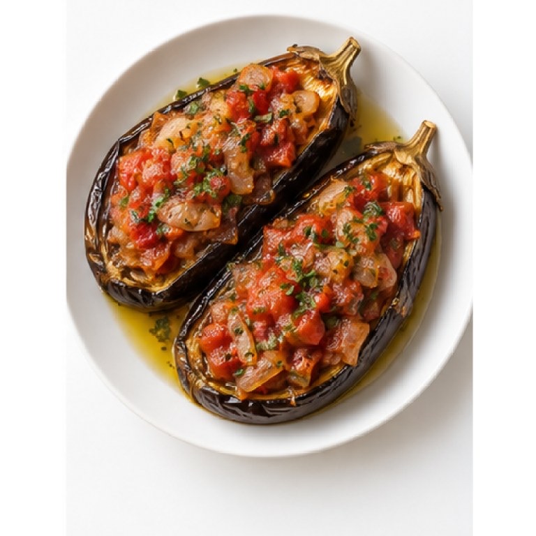 Aubergines braisées farcies à la tomate et à l'oignon façon imam bayildi