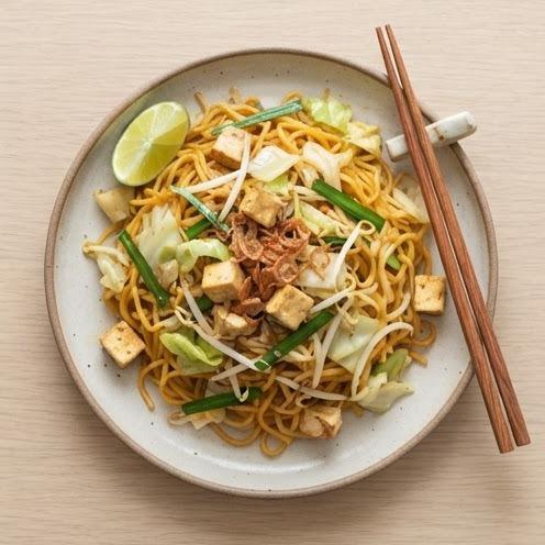 Nouilles frites à la singapourienne façon mee goreng végétarien