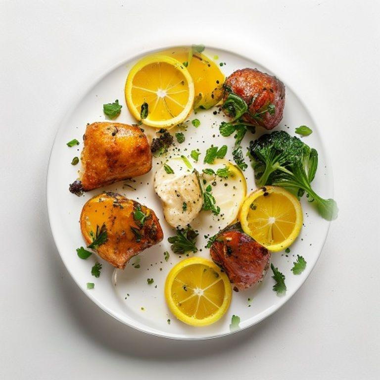 Poulet, chou-fleur, artichauts et citron