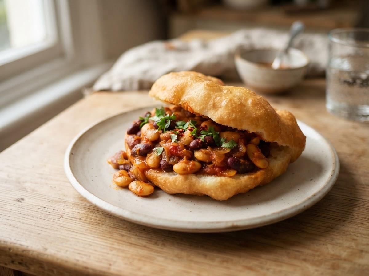 Vetkoek aux Haricots Épicés