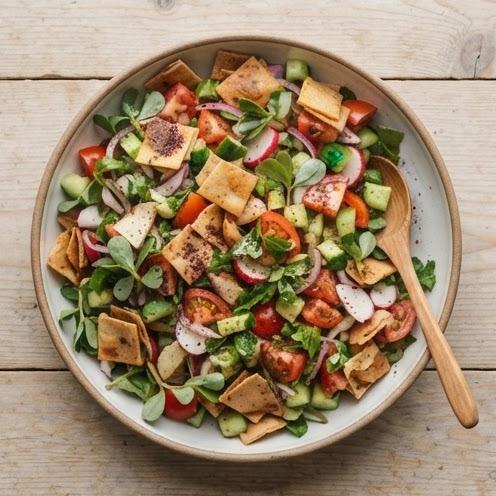Salade de pain grillé et légumes frais façon fattoush