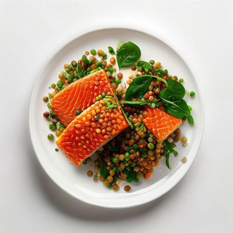 Saumon, lentilles corail et épinards